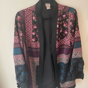Chico’s Open Front Oversized Kimono Style Floral Jacket Size 0 Small